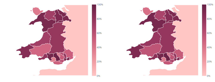 Probability of greater than 200 per 100,000 cases by local authority