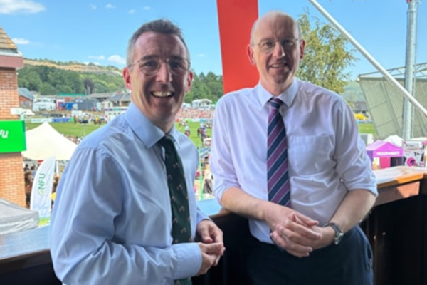 Cabinet Minister for Rural Resilience and Sustainability, Llyr Gruffydd and Northern Ireland's Minister for Agriculture, Environment and Rural Affairs, Andrew Muir, meet at the Royal Welsh Show 20.07.26