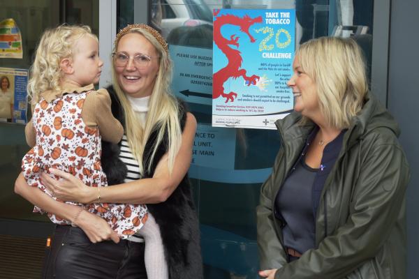 Joanne Goldsmith and daughter, Phoebe, and the Deputy Minister for Public and Preventative Health, Nerys Evans